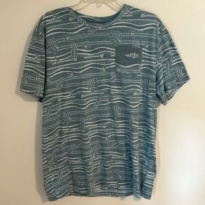 Reel life baby blue and gray pocket tee with flower Design and waves size XL
